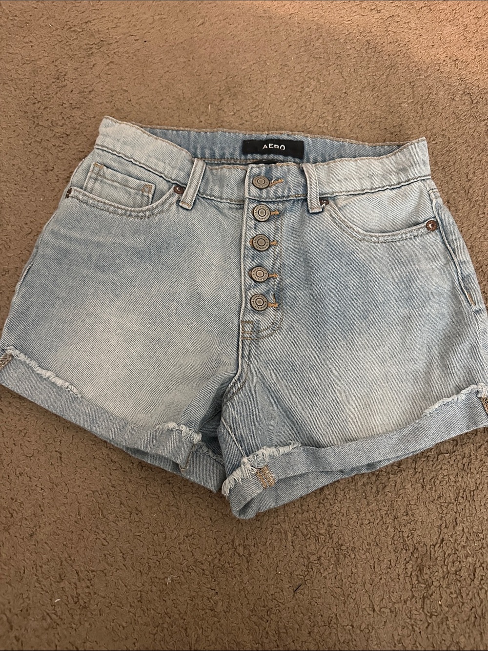 Aero Light Blue High-Rise Button-Fly Denim Shorts